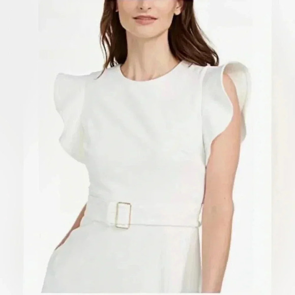Calvin Klein Women's Flutter Sleeved A-line Dress with Self-Fabric Belt Size 10 - Picture 6 of 9